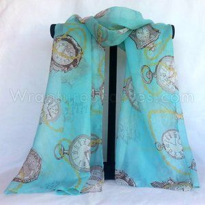 "Clockwork Teal” Polyester Chiffon neck/head Scarf $6.99 Shipping 25X58" NWOT